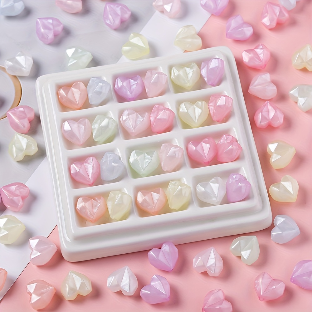 30pcs Luminous Acrylic Heart-Shaped Beads, Jewelry Making